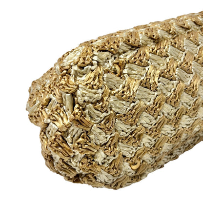PRADA Vintage Triangle Logo Raffia Canapa Tote Bag Beige Cream Crochet 902066