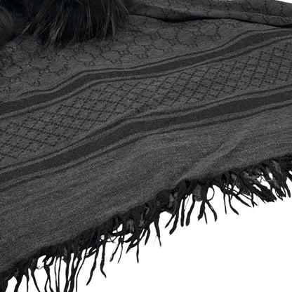 GUCCI Vintage GG Logo Monogram Fox Fur Shawl Scarf Wrap Gray Black Wool 902495