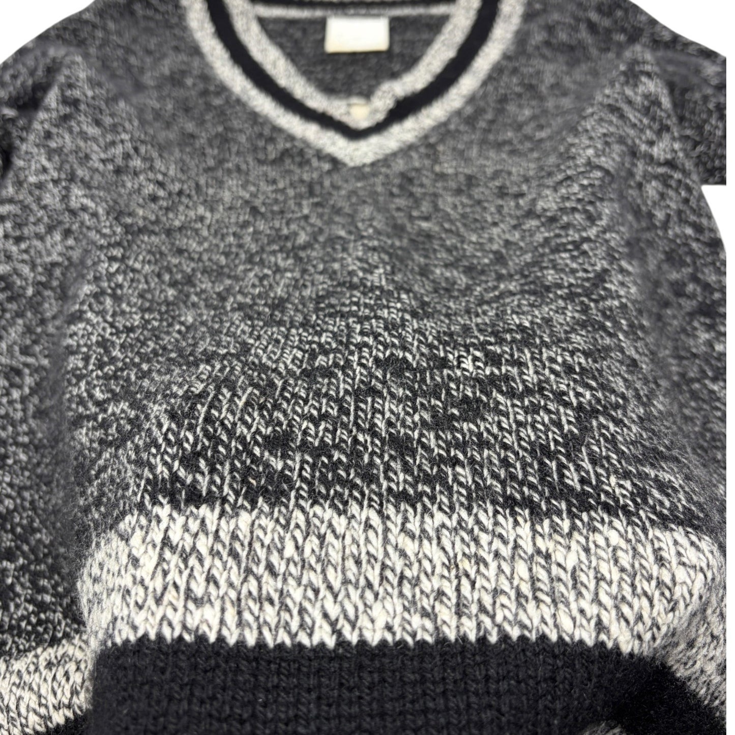 CHANEL Vintage 96A Big CC Logo Knit Cashmere Sweater Top #42 Gray Black 902394