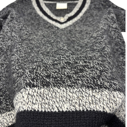CHANEL Vintage 96A Big CC Logo Knit Cashmere Sweater Top #42 Gray Black 902394