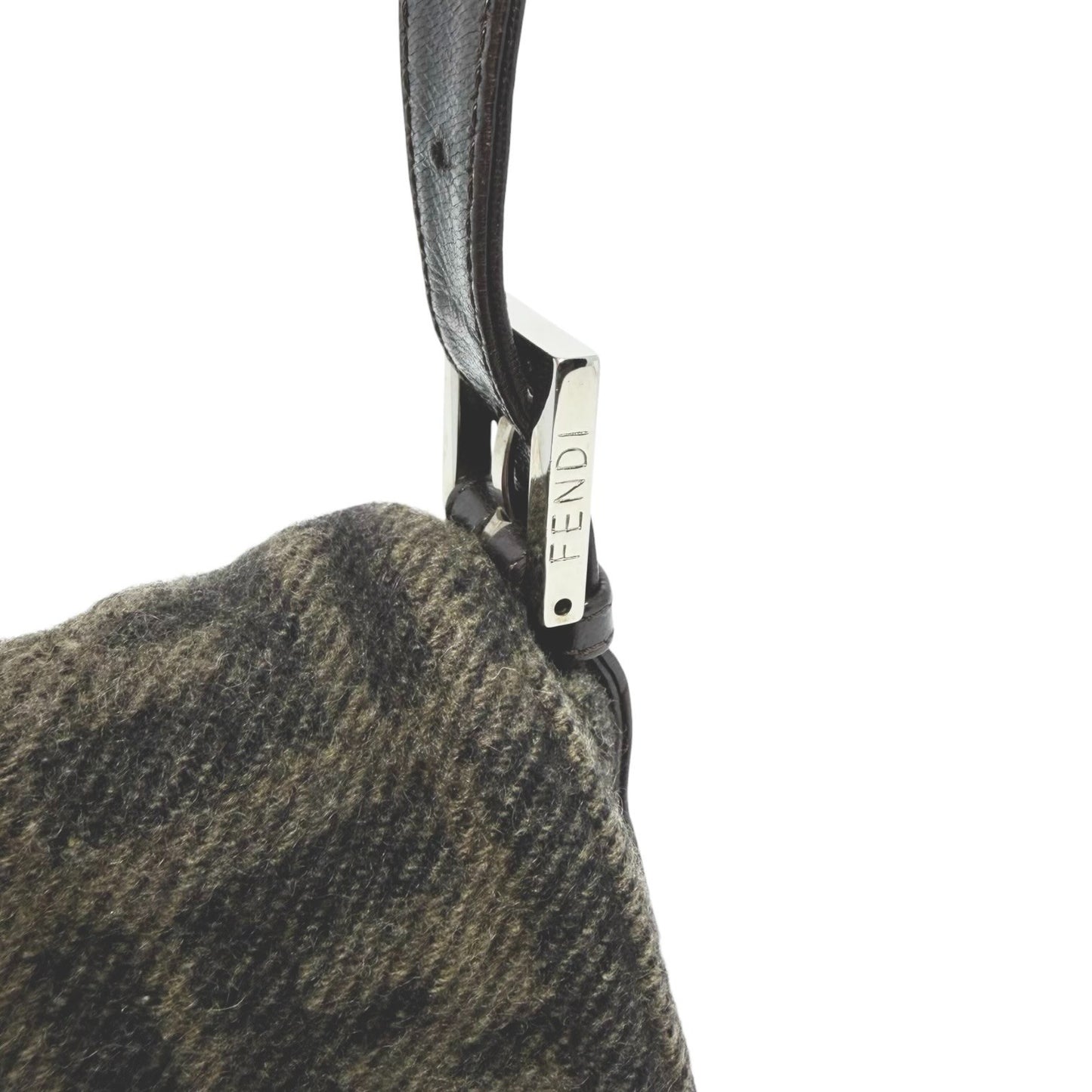 FENDI Vintage FF Logo Knit Wool Mamma Baguette Shoulder Bag Brown 902241