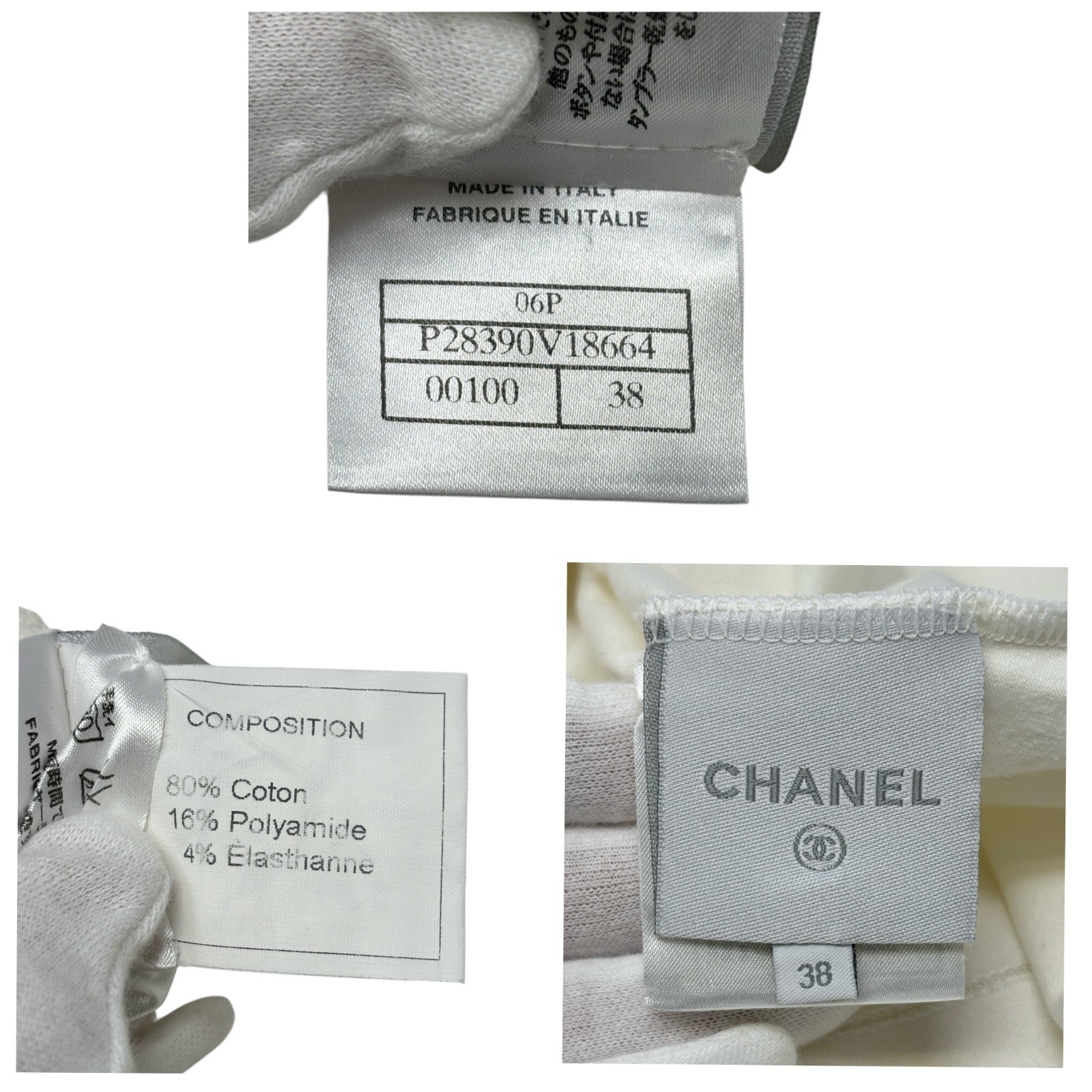 CHANEL Sport Vintage 06P Logo Mademoiselle T-shirt Top #38 Cream White Cotton