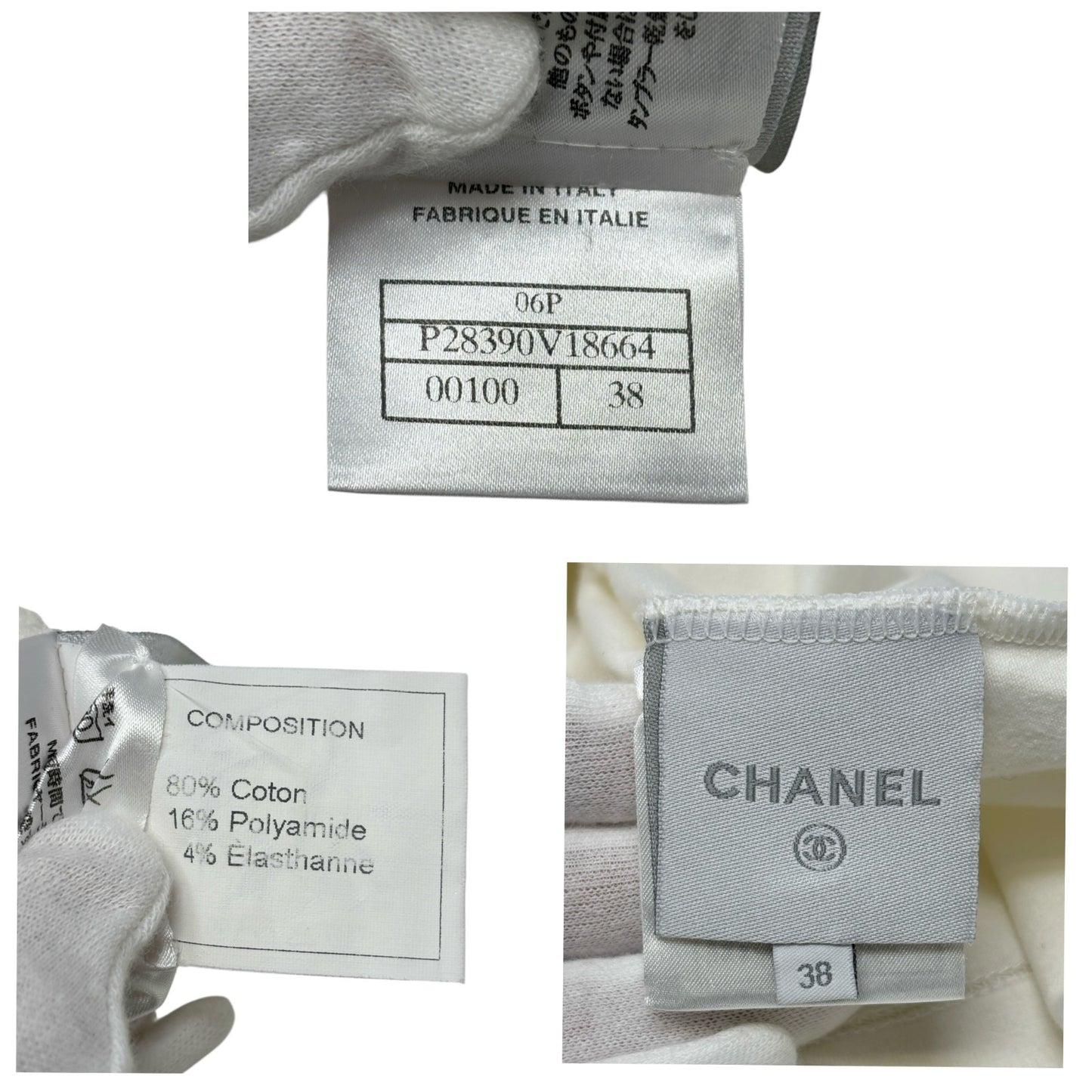 CHANEL Sport Vintage 06P Logo Mademoiselle T-shirt Top #38 Cream White Cotton
