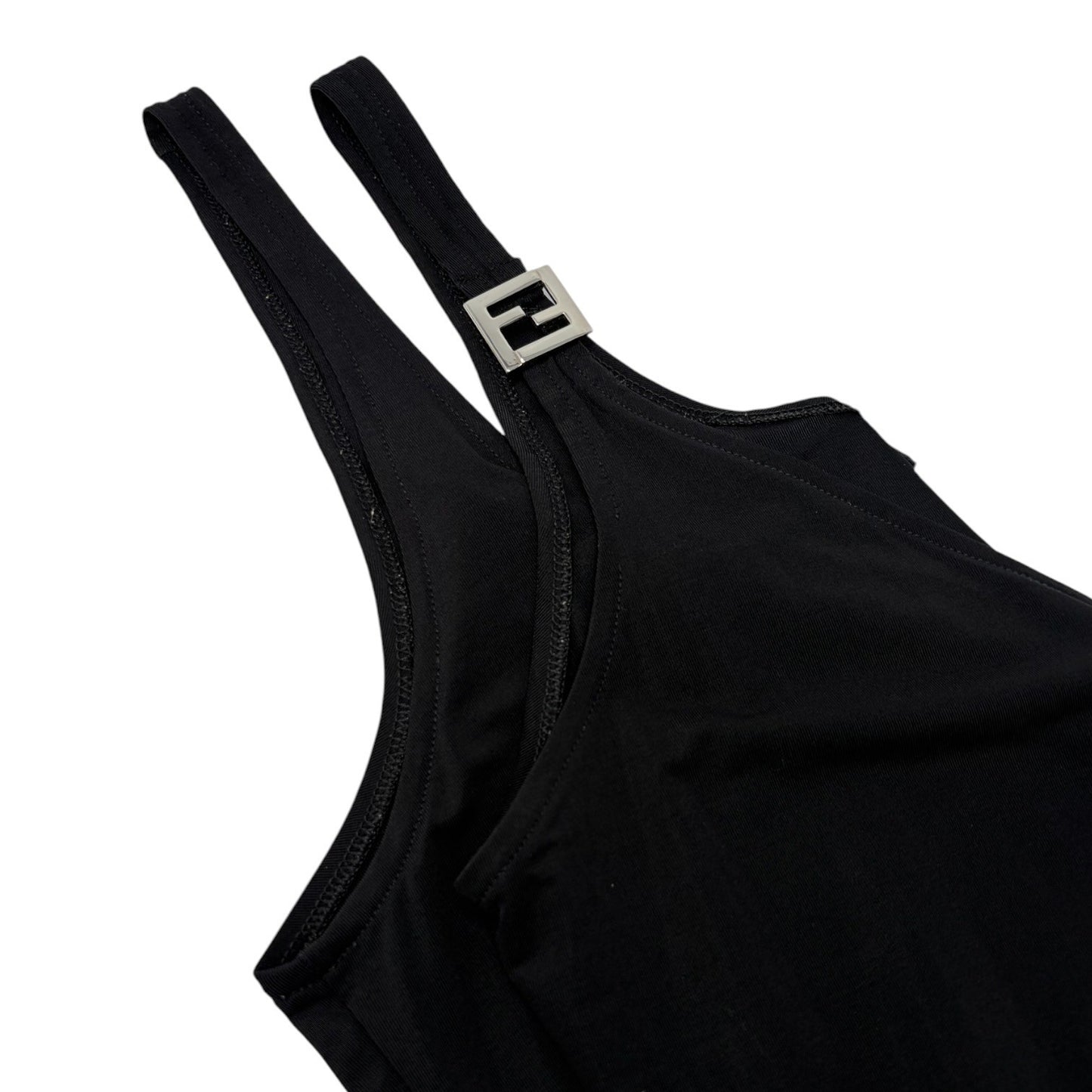 FENDI Vintage FF Logo Sleeveless Dress One-piece #42 Black Silver Nylon 901809