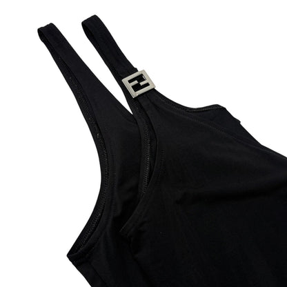 FENDI Vintage FF Logo Sleeveless Dress One-piece #42 Black Silver Nylon 901809