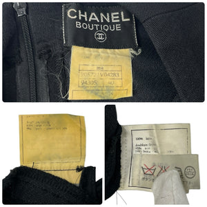 CHANEL Vintage 95A CC Mark Logo Dress One-piece #40 Black Silk Button