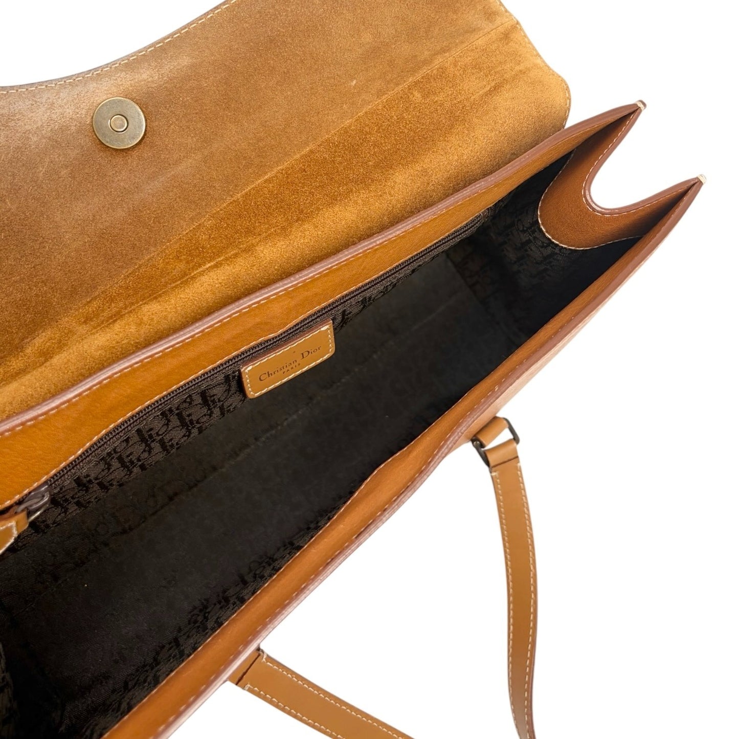 Christian Dior Vintage 2003 Saddle Shoulder Bag D Charm Brown Leather 902447