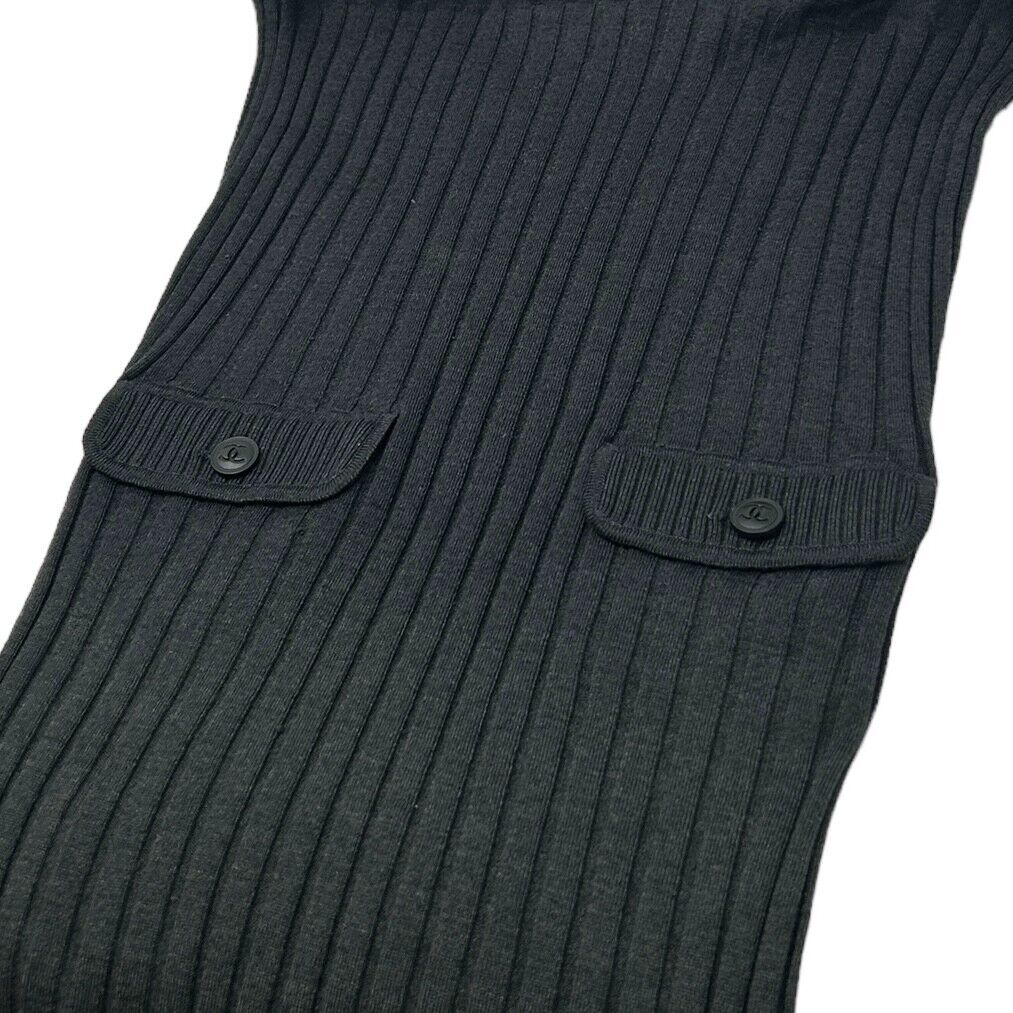 CHANEL Vintage P39367 CC Mark Back Logo Knit Dress #42 Dark Gray Wool RankAB