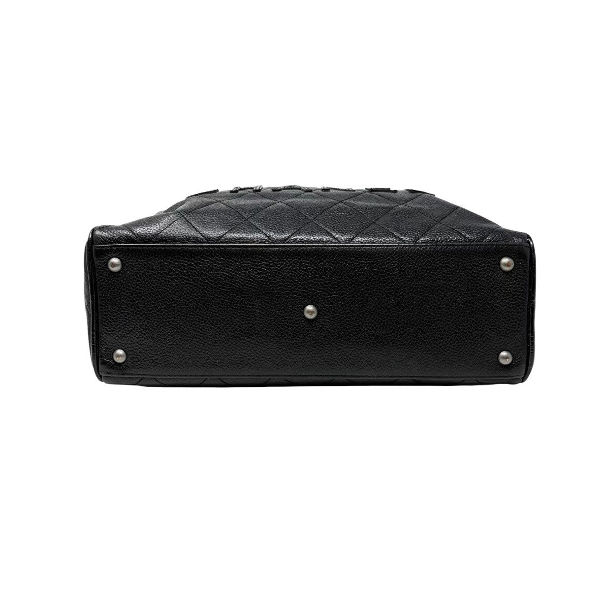 CHANEL Vintage CC Big Logo Quilted Leather Mini Bowling Boston Bag Black Silver