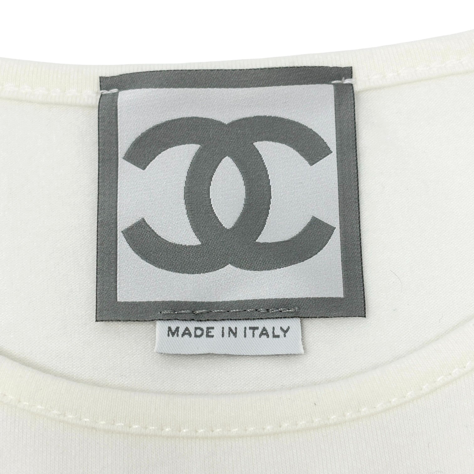 CHANEL Sport Vintage 06P Logo Mademoiselle T-shirt Top #38 Cream White Cotton