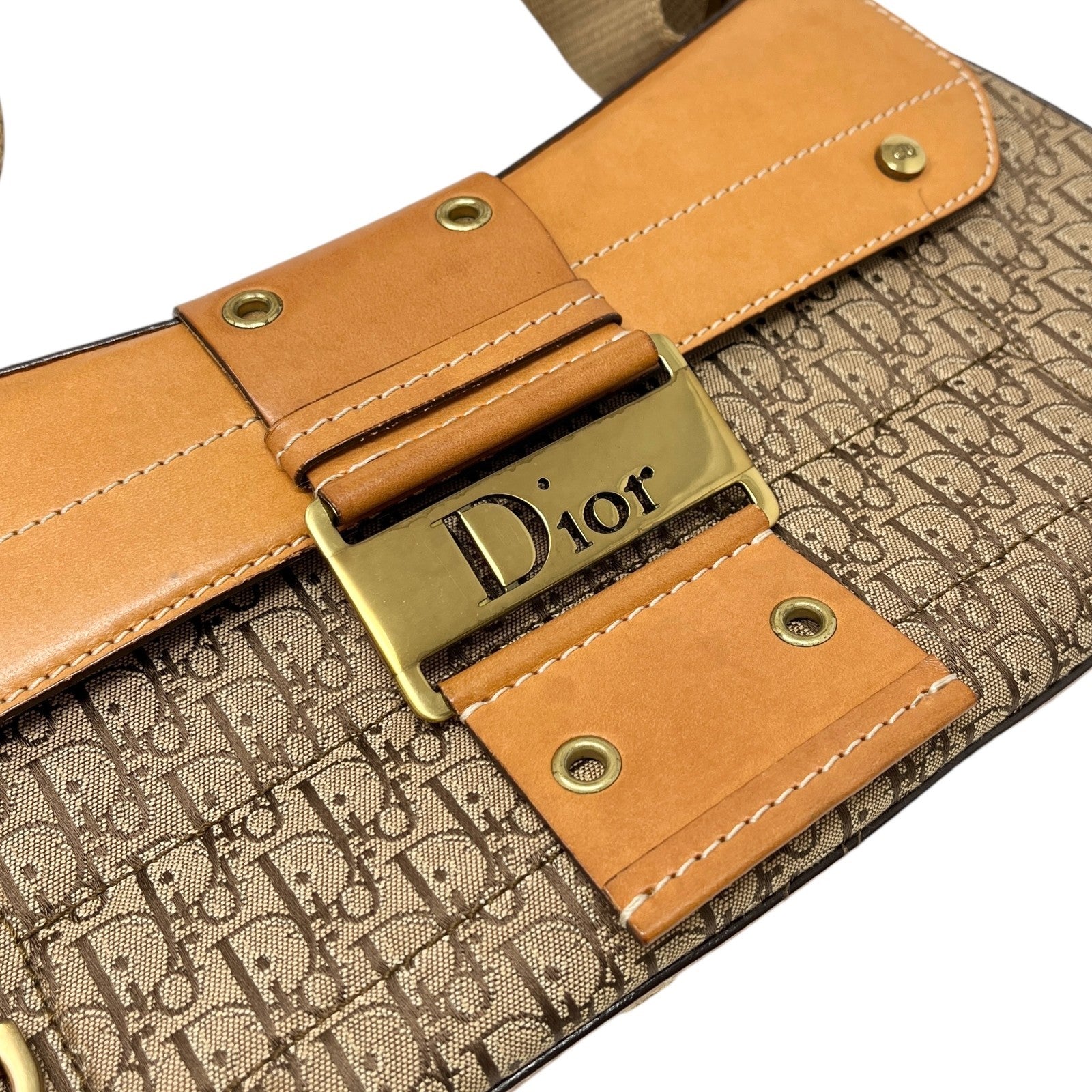 Christian Dior Vintage Trotter Monogram Street Chic Columbus Shoulder Bag Beige