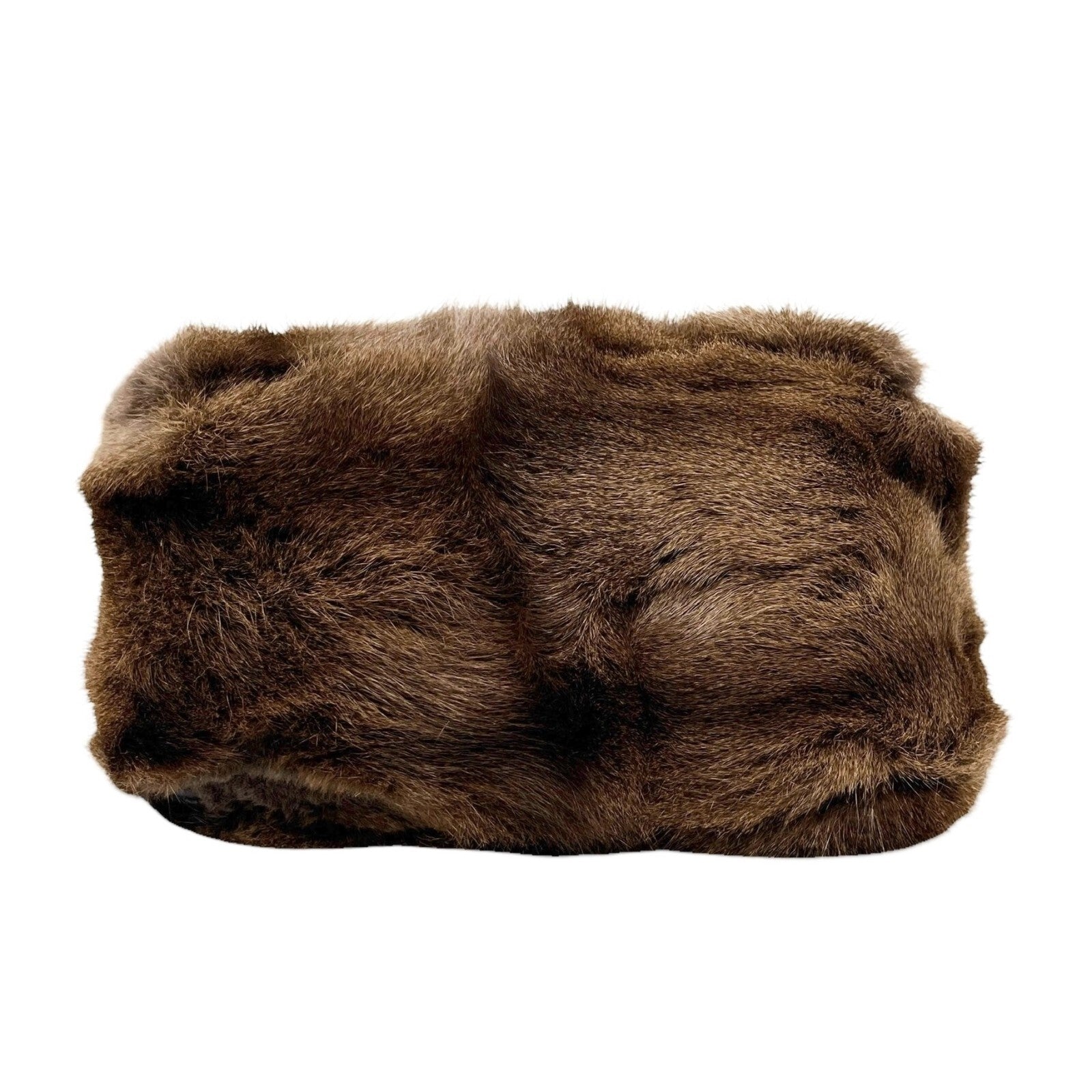 FENDI Vintage FF Logo Fur Mini Mamma Baguette Shoulder Bag Brown Gold Leather