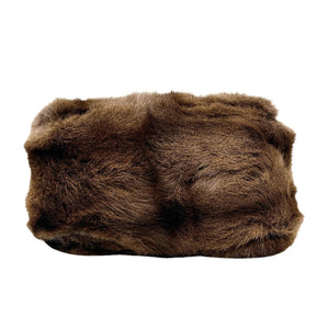 FENDI Vintage FF Logo Fur Mini Mamma Baguette Shoulder Bag Brown Gold Leather