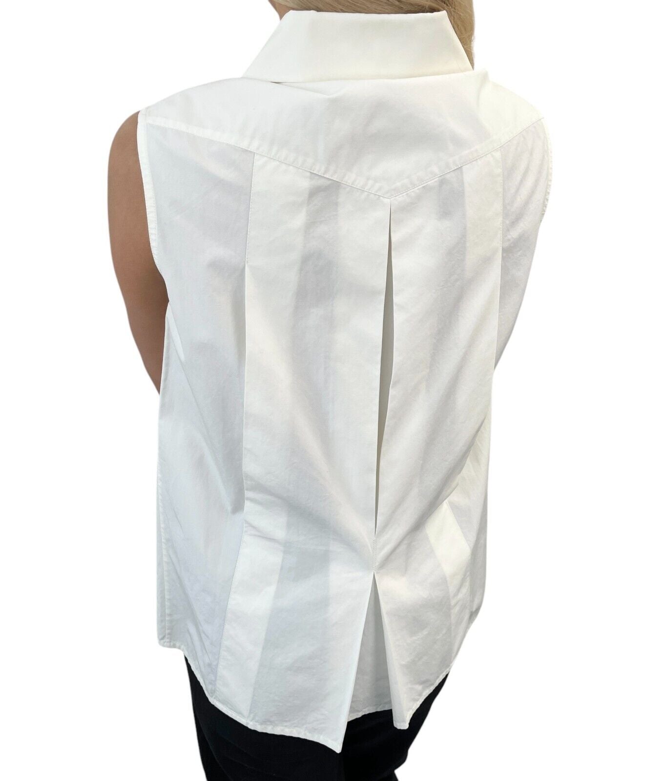 CHANEL Vintage CC Mark Logo Button Up Sleeveless Shirt Top White Gold Cotton