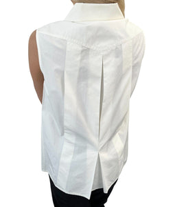 CHANEL Vintage CC Mark Logo Button Up Sleeveless Shirt Top White Gold Cotton
