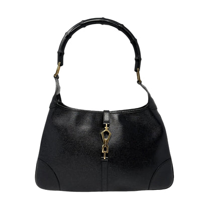 GUCCI Vintage Bamboo Jackie Hobo Shoulder Bag Black Gold Leather 902385