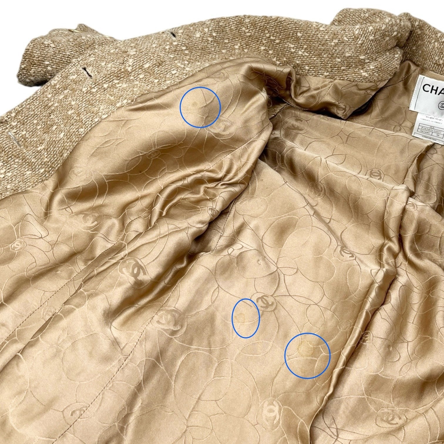 CHANEL Vintage 01A CC Logo Tweed Alpaca Blazer Coat Jacket #38 Light Brown