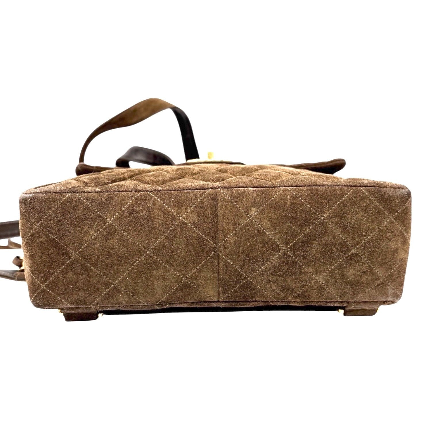 CHANEL Vintage CC Logo Suede Matelasse Backpack Bag Turn Rock Brown Gold