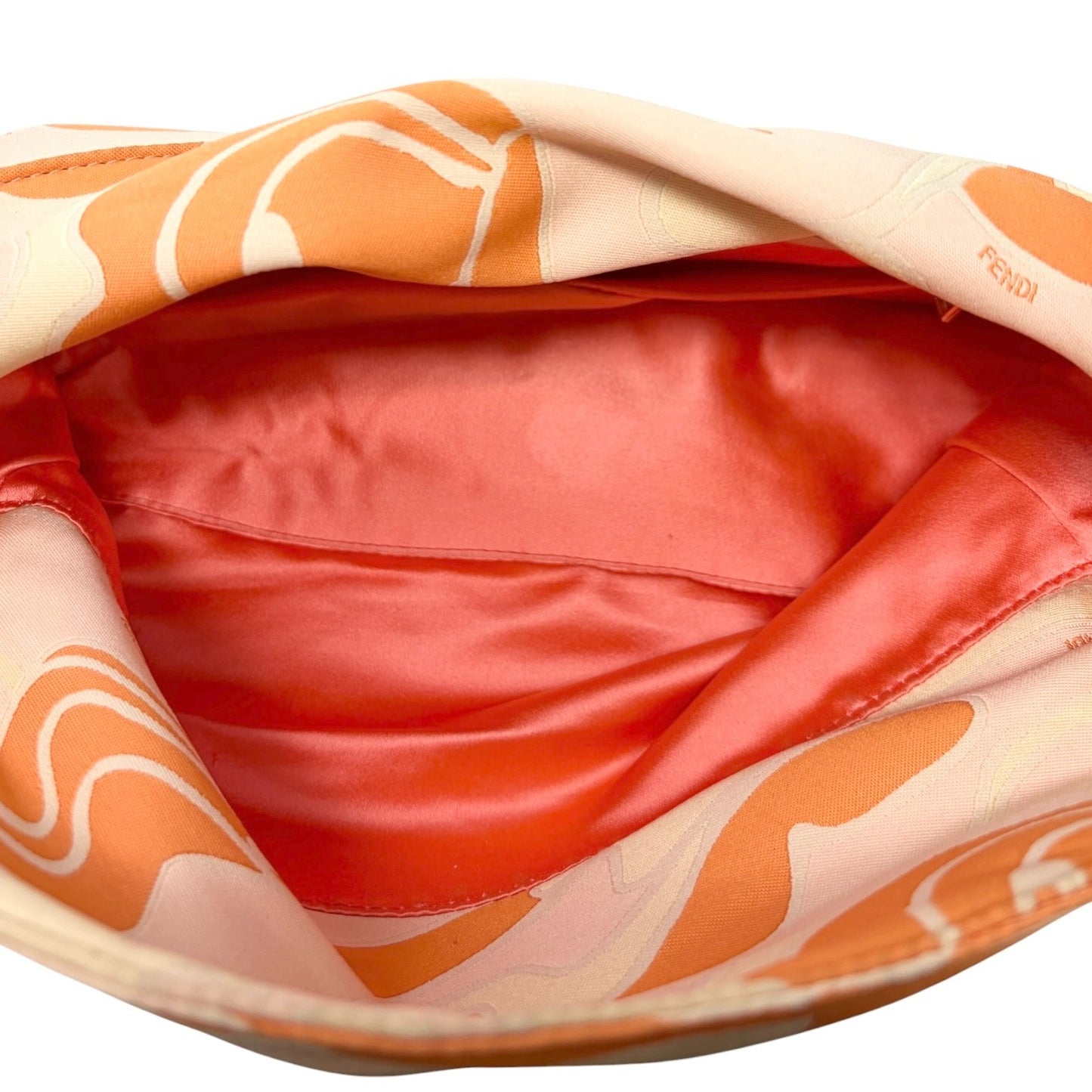 FENDI Vintage FF Logo Mamma Baguette Psychedelic Print Silk Shoulder Bag Orange