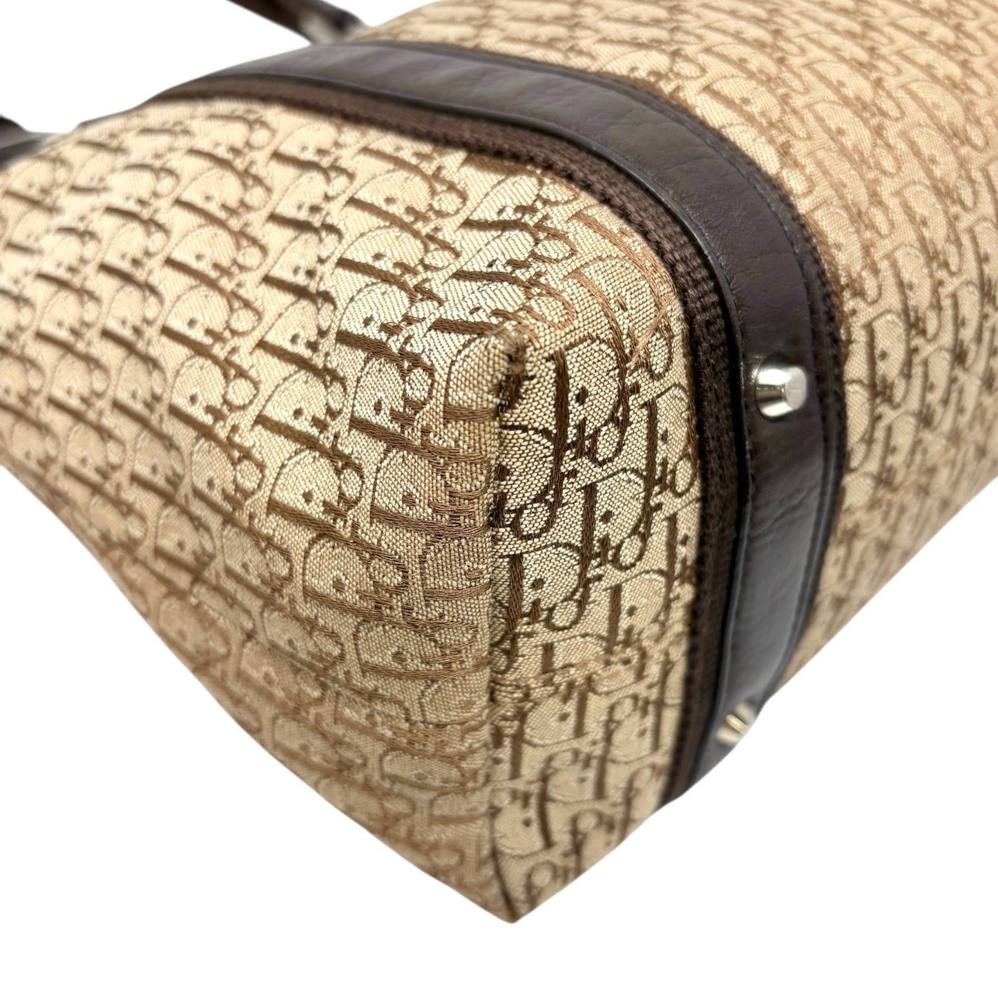 Christian Dior Vintage Trotter Monogram Street Chic Canvas Tote Bag Beige Brown