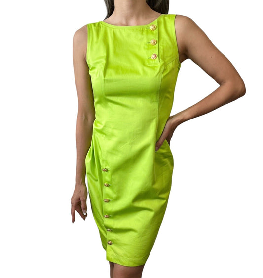 VERSACE JEANS COUTURE Vintage Dress #40 Multicolor Medusa Button Green Rank AB