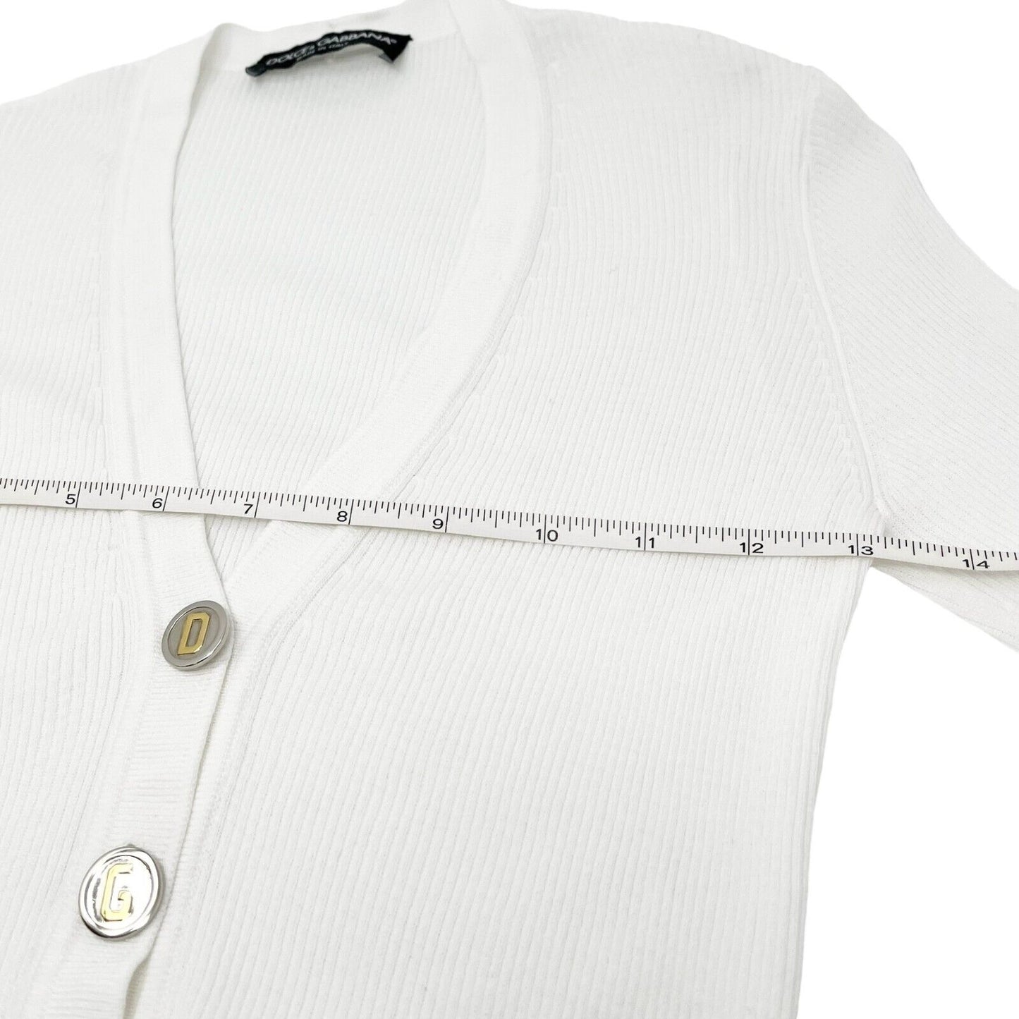 DOLCE&GABBANA Vintage Cardigan Sweater Button Rib V-neck White Cotton RankAB
