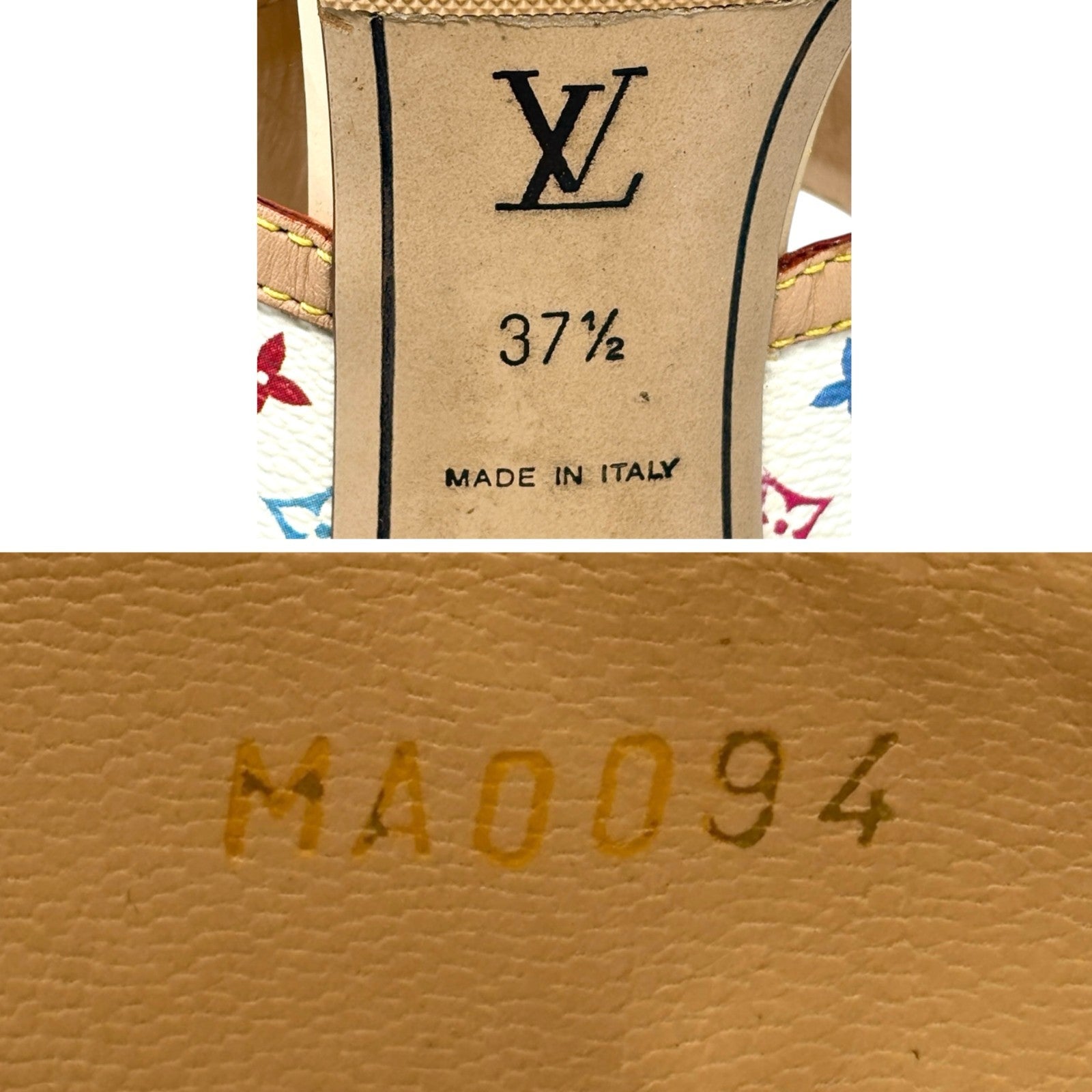 LOUIS VUITTON Vintage Monogram Multicolor Heels Sandals #37.5 White Murakami