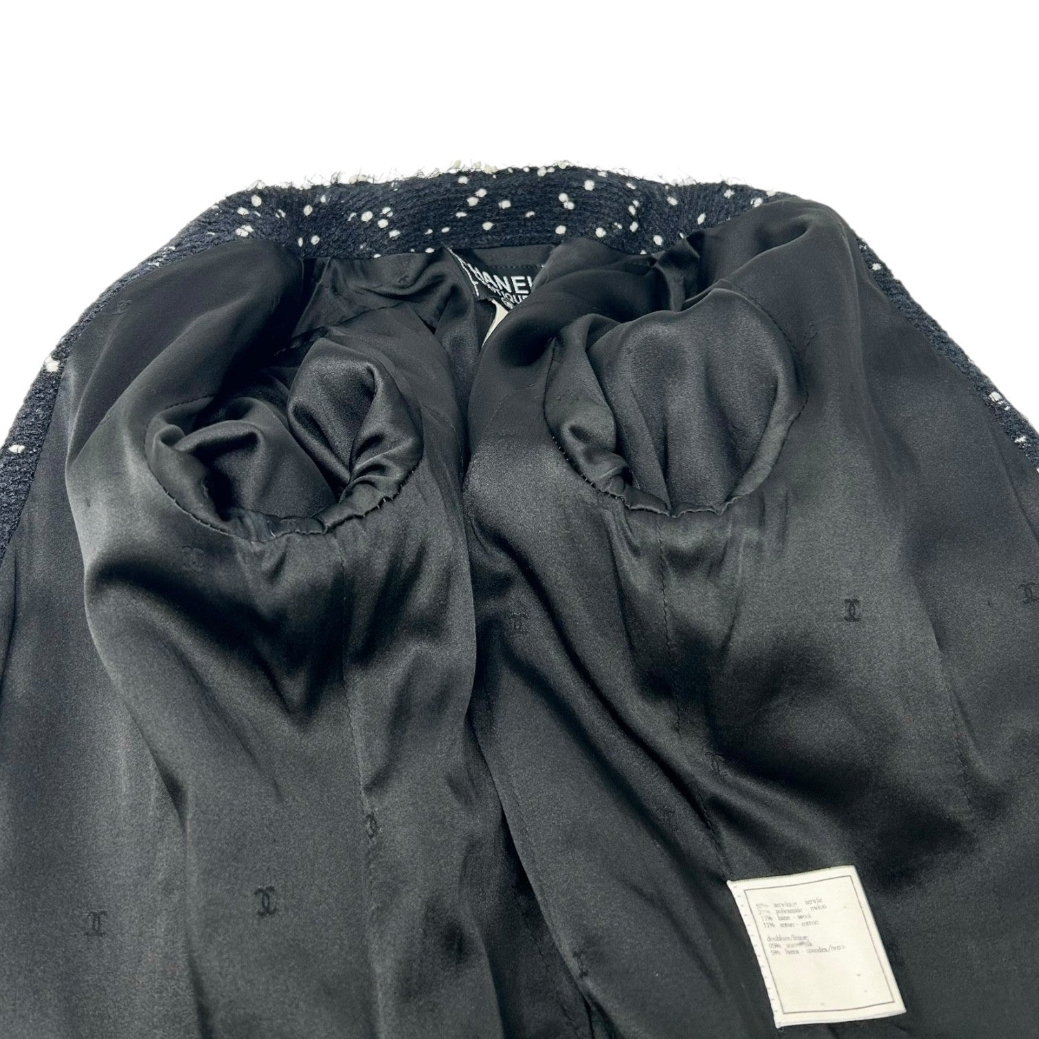 CHANEL Vintage 95A CC Logo Tweed Jacket Blazer #40 Black Wool Long Sleeve