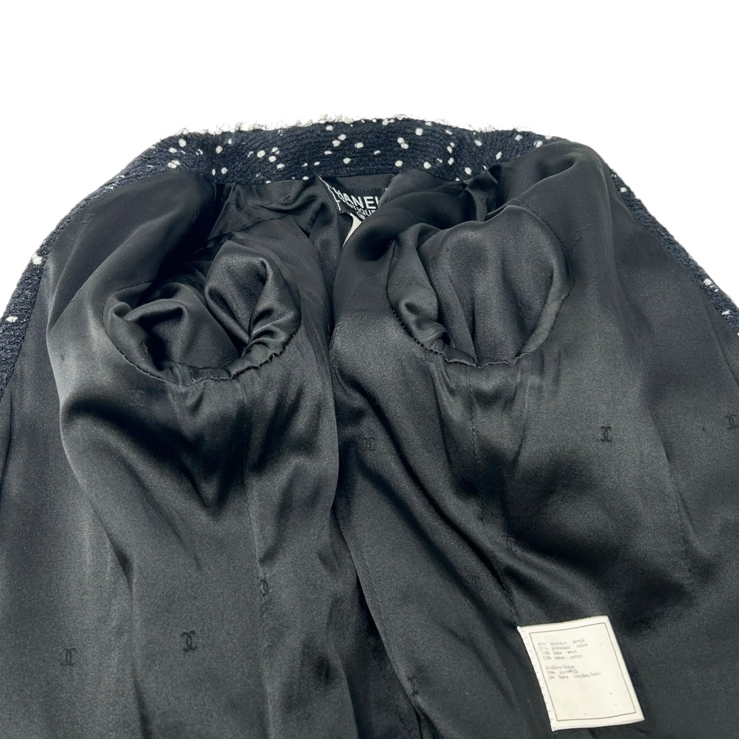 CHANEL Vintage 95A CC Logo Tweed Jacket Blazer #40 Black Wool Long Sleeve