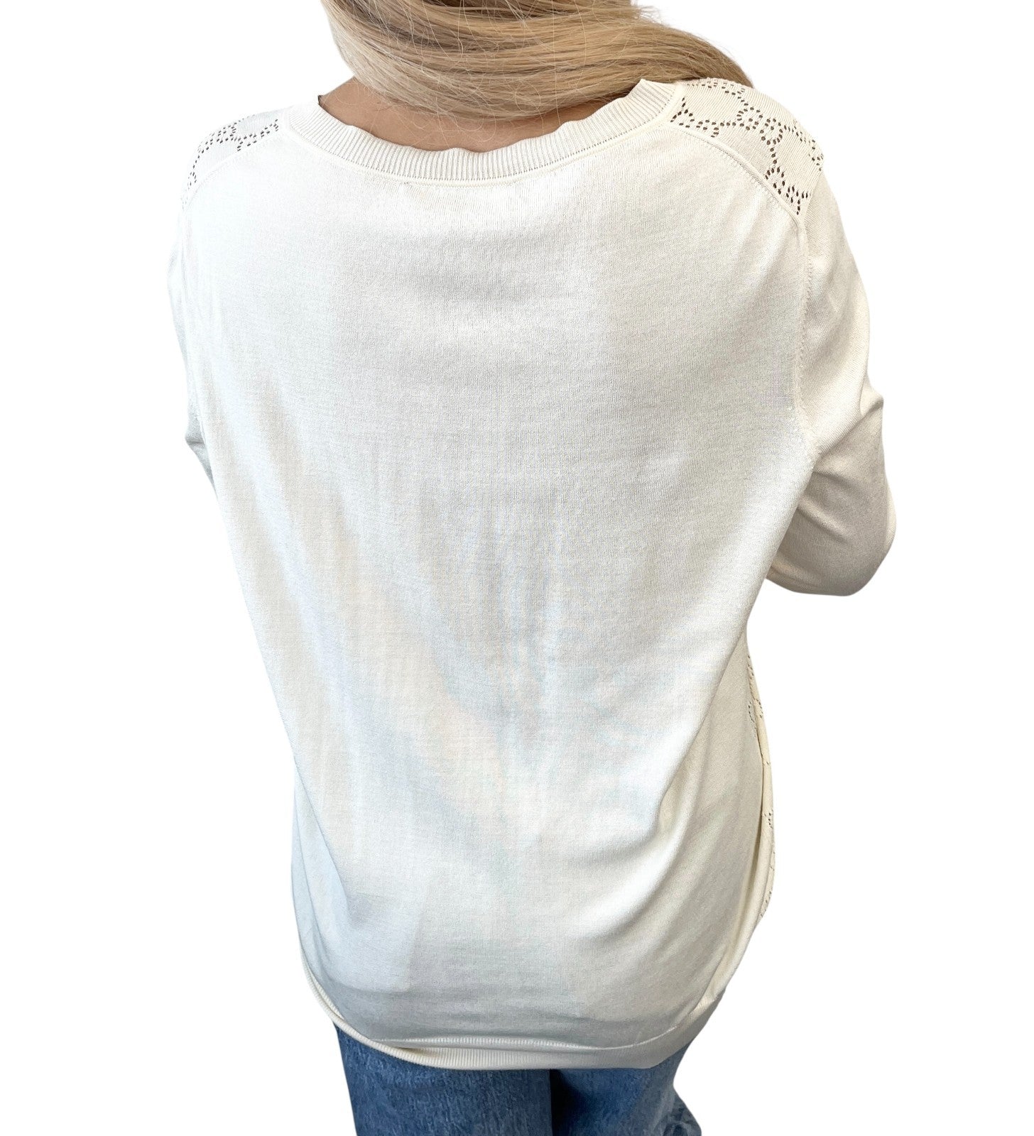 GUCCI Vintage Cardigan Sweater Top #L Punching Cream Gold Silk Cotton Nylon