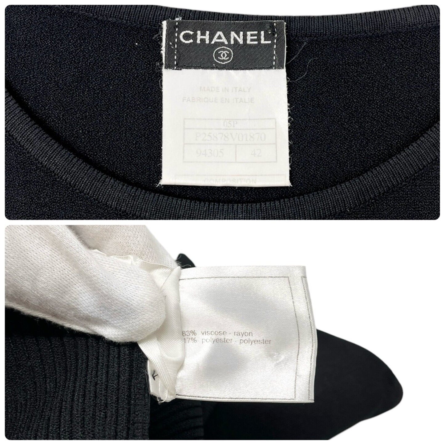 CHANEL Vintage 05P CC Logo Summer Knit Tank Top #42 Round Neck Black Viscose