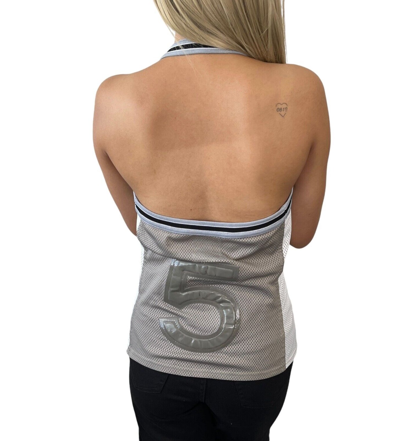 CHANEL Sport Vintage 04P CC Logo Halter Neck Mesh Top #38 No.5 Gray Rank AB