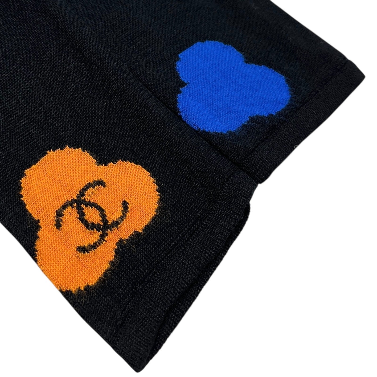 CHANEL Vintage 00T CC Mark Logo Camellia Knit Sweater Top #38 Black Viscose