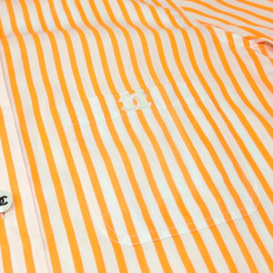 CHANEL Vintage P04044 CC Mark Logo Stripe Shirt Top #40 Orange Cotton Rank AB