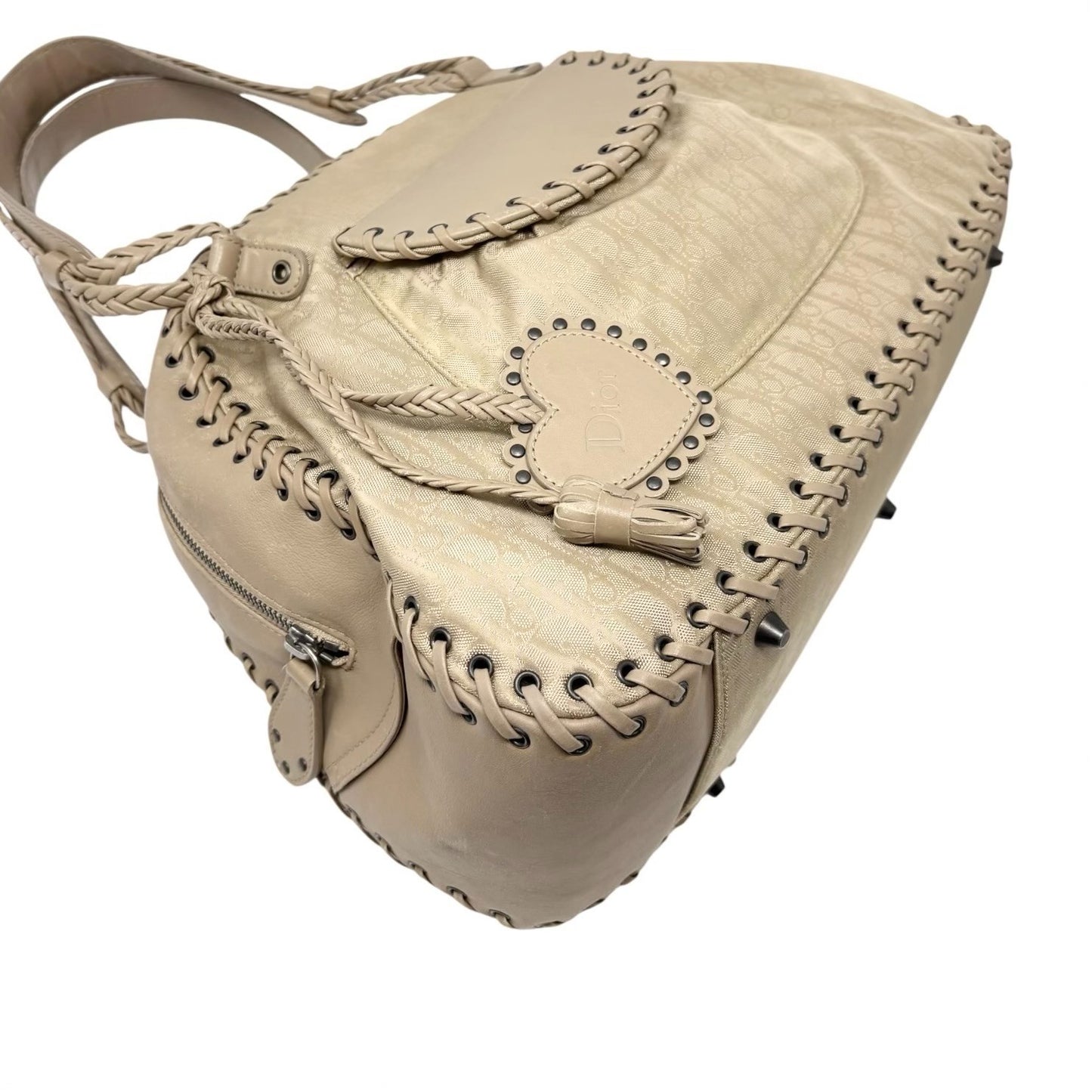 Christian Dior Vintage Trotter Monogram Canvas Ethnic Shoulder Bag Beige Heart