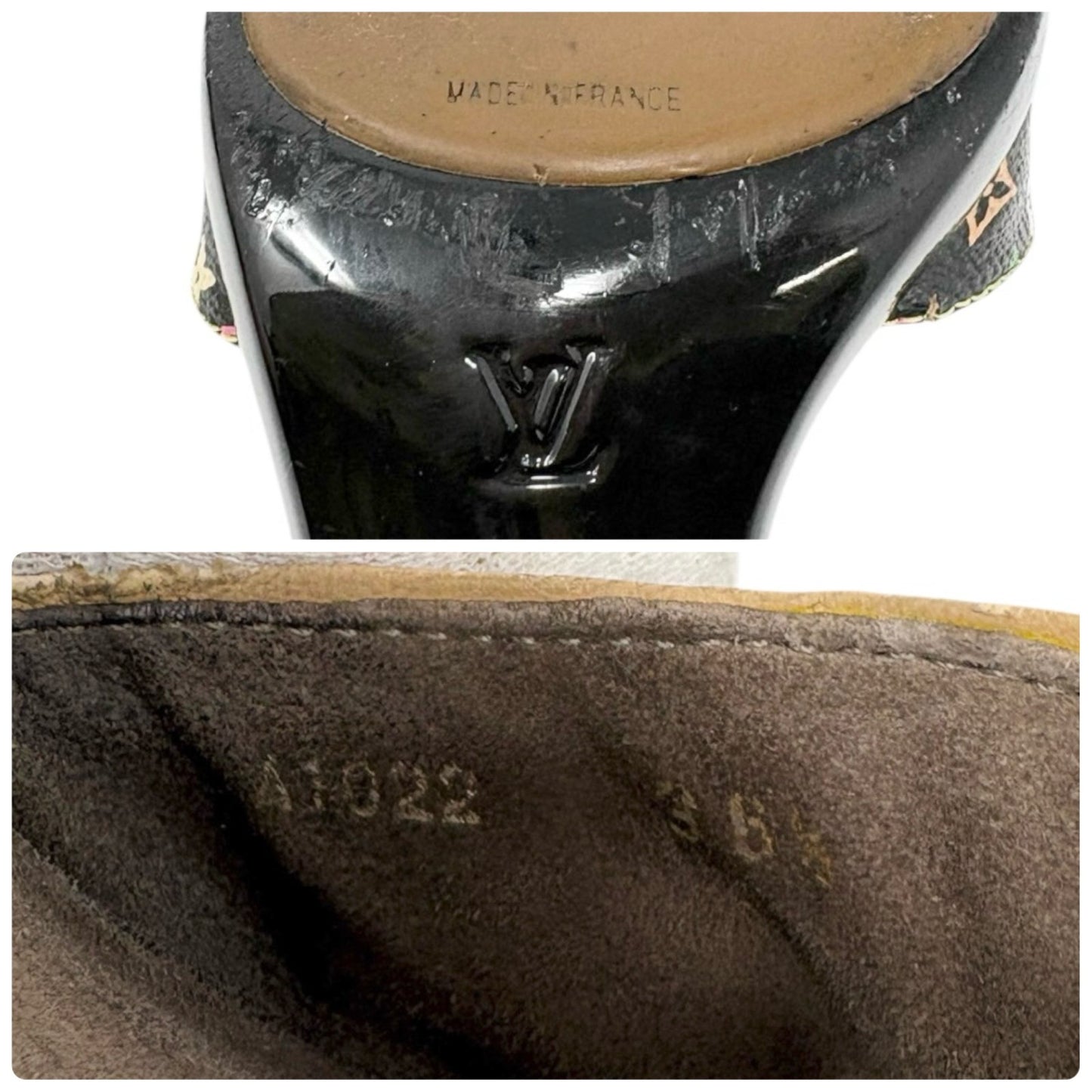 LOUIS VUITTON Vintage Monogram Multicolor Sandals Heels #36.5 Black Brown
