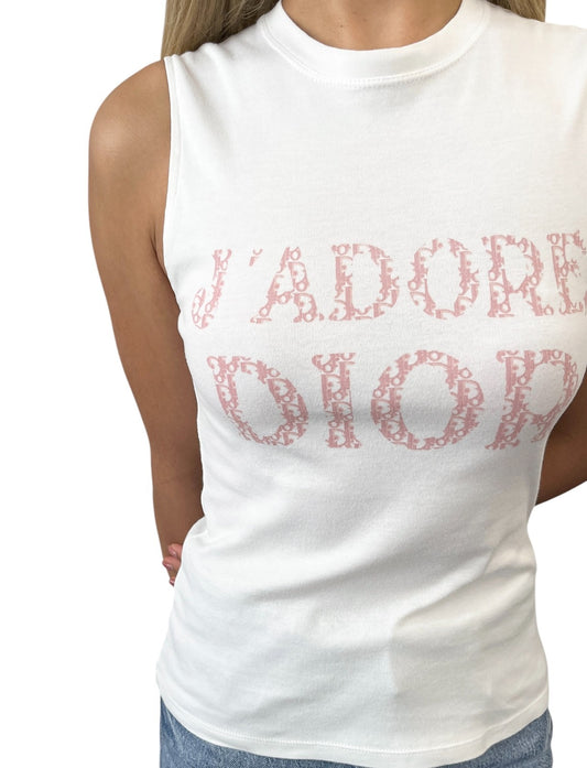 Christian Dior Vintage 2004 J'ADORE Trotter Tank Top #40 White Pink 902559