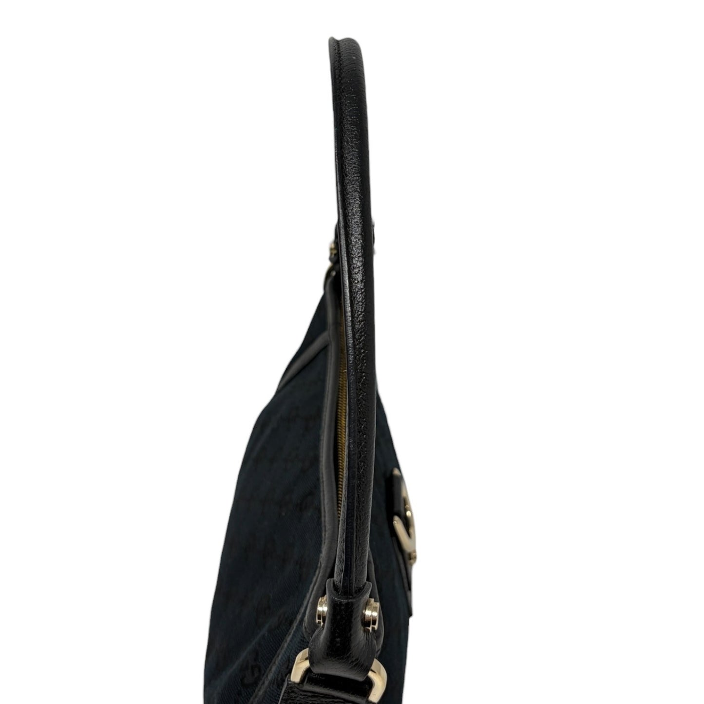 GUCCI Vintage GG Monogram Logo Abbey Shoulder Bag Zip Black Gold Canvas Leather