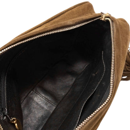 CHANEL Vintage CC Turnlock Quilted Chain Shoulder Bag Brown Gold Suede 902333