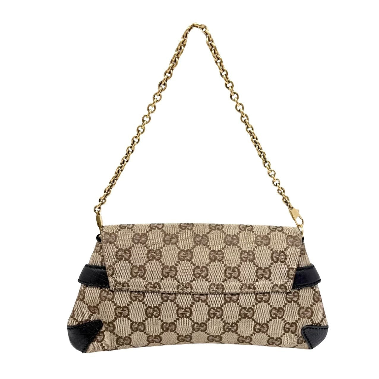 GUCCI Vintage GG Monogram Logo Horsebit Shoulder Bag Brown Gold Canvas 901880