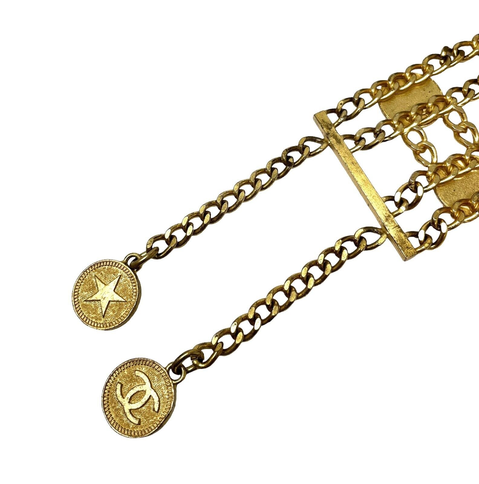 CHANEL Vintage 01P CC Logo Chain Belt Accessory Star Medal Gold Metal Rank AB