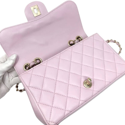 CHANEL Vintage CC Logo Quilted Chian 2way Bag Pink Gold Leather 902322