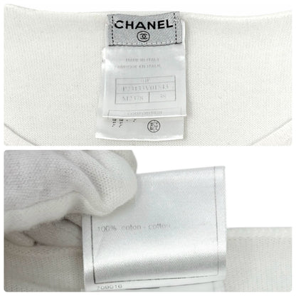 CHANEL Vintage 04P CC T-Shirt Top #38 Short Sleeve White Black Cotton 902579