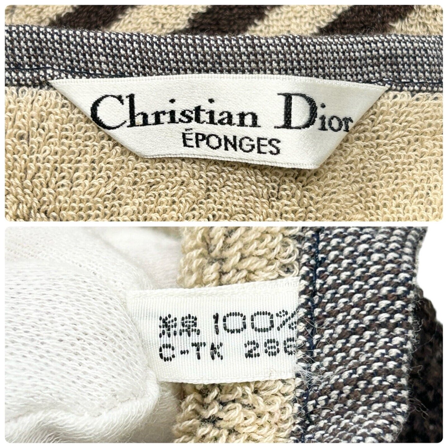 Christian Dior Vintage Logo Beach Towel Terry Cloth Brown Beige Cotton RankAB