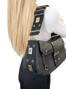 Christian Dior Vintage Street Chic Trotter Monogram Shoulder Bag Black Silver