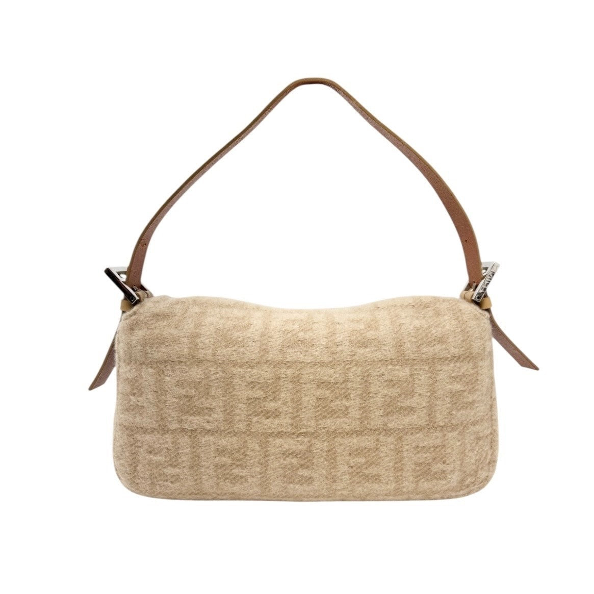 FENDI Vintage Zucca Monogram Wool Knit Mamma Baguette Shoulder Bag Beige