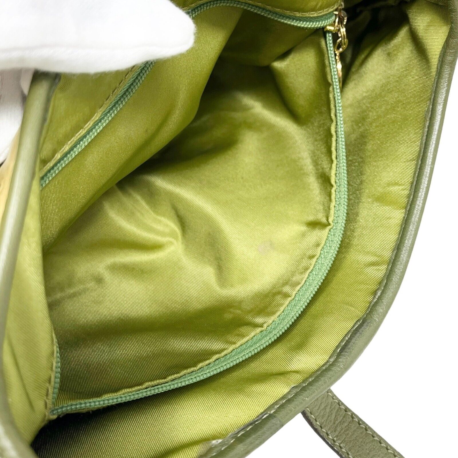 Christian Dior Vintage CD Logo Double Saddle Shoulder Bag Green Leather Rank AB