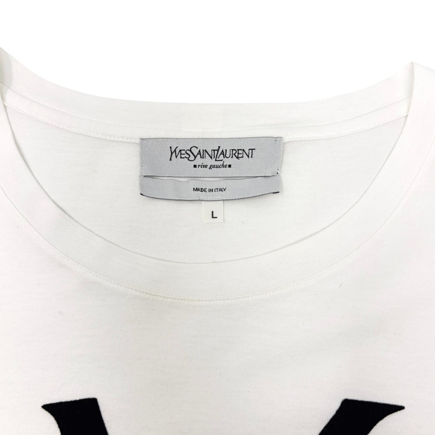 Yves Saint Laurent Vintage Logo Knit Top T-shirt #L White Black Cotton 902087