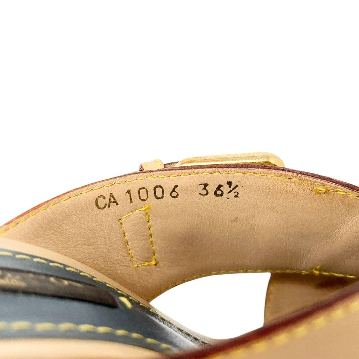 LOUIS VUITTON Vintage LV Logo Monogram Sandals #36-36.5 Beige Blue Leather Belt