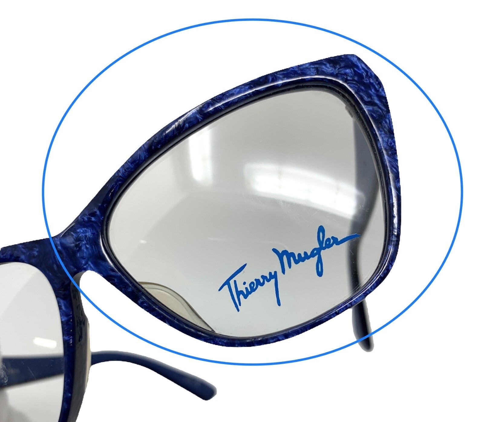 THIERRY MUGLER Vintage Logo Sunglass Shades Accessory Marble Pattern Blue RankAB